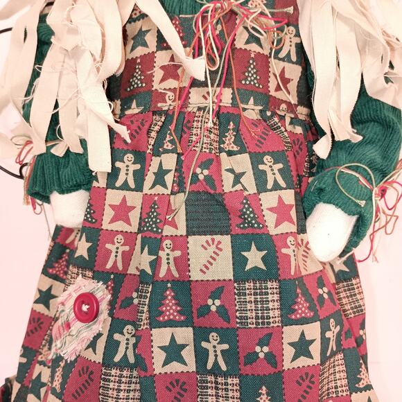 Vintage Angel Tree Topper, Rag Doll, Christmas Dress, Country Theme Size 16" - Picture 3 of 9